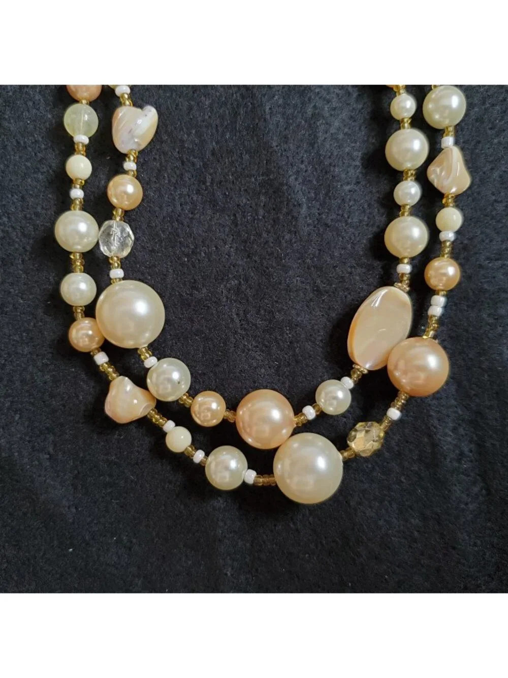 Layered Beaded Necklace MOP Faux Pearl Cream Beige 18